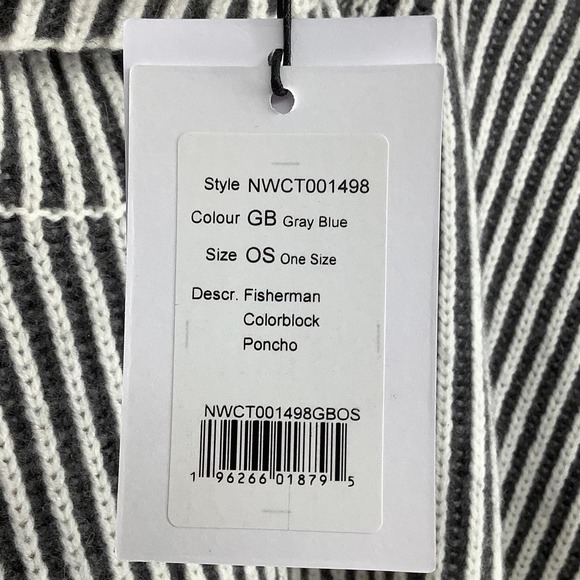 NEW! Naadam One Size $595 Wool Blend Fisherman Color Block Poncho Gray Blue J7-6 - Picture 12 of 13